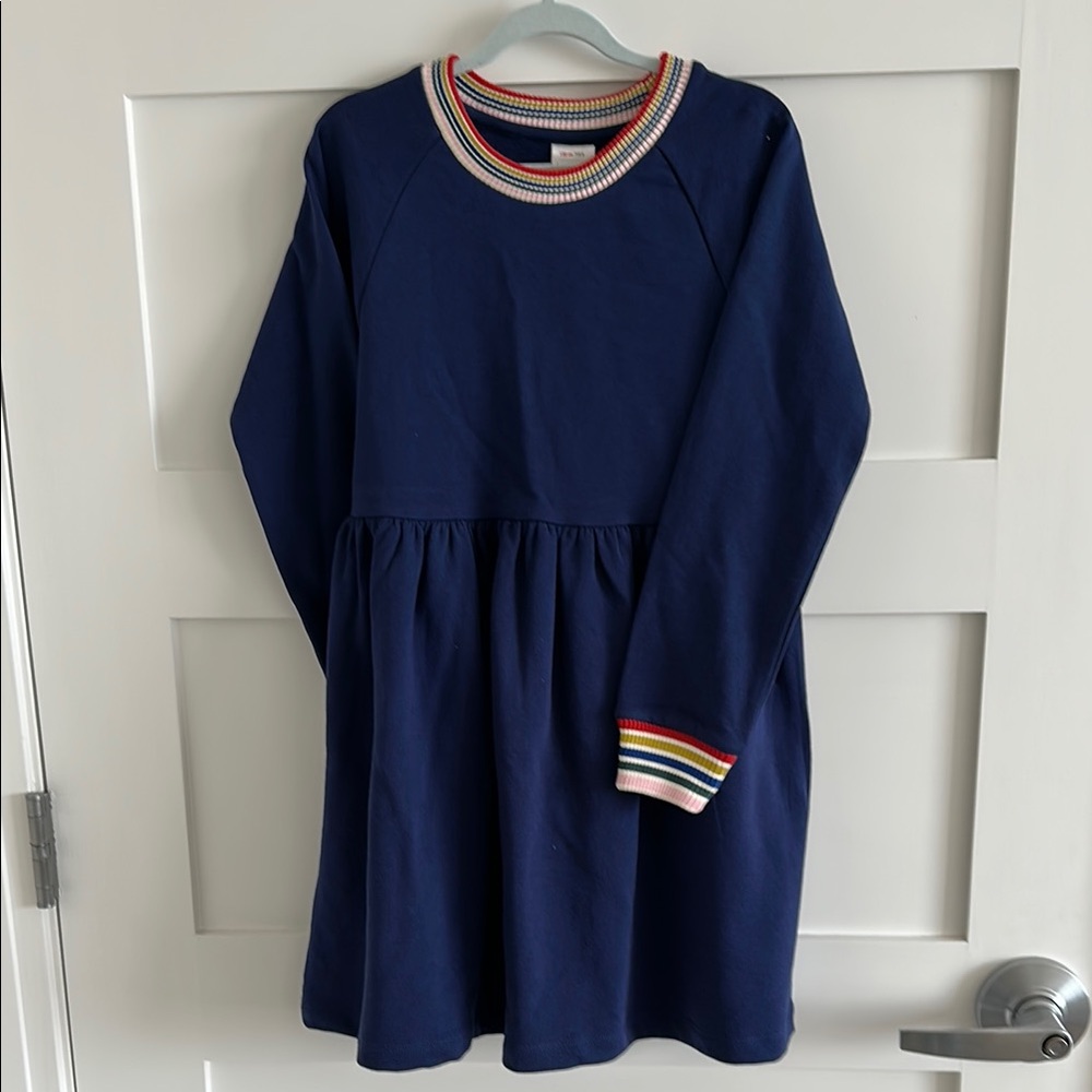Navy Blue Long Sleeve Dress with Rainbow Trim